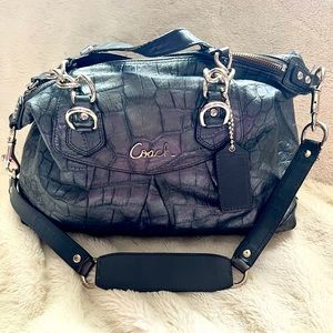 Coach 2 way bag in metallic blue/ gray